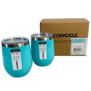 Corkcicle Stemless Wine Glass Tumbler 12 oz Cup Set of 2 Mug Tiffany Blue Lid